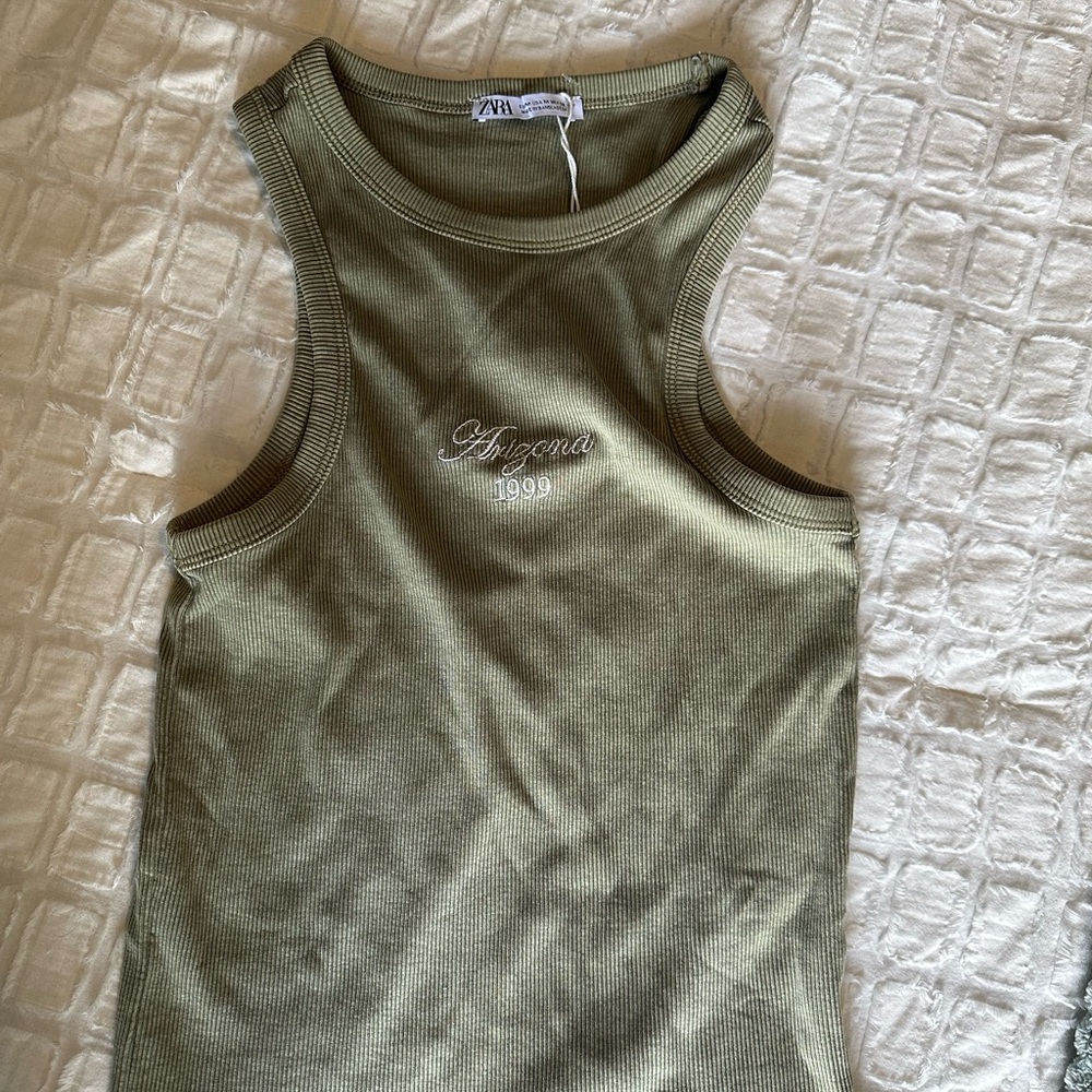 Zara Sage Green Ribbed Top